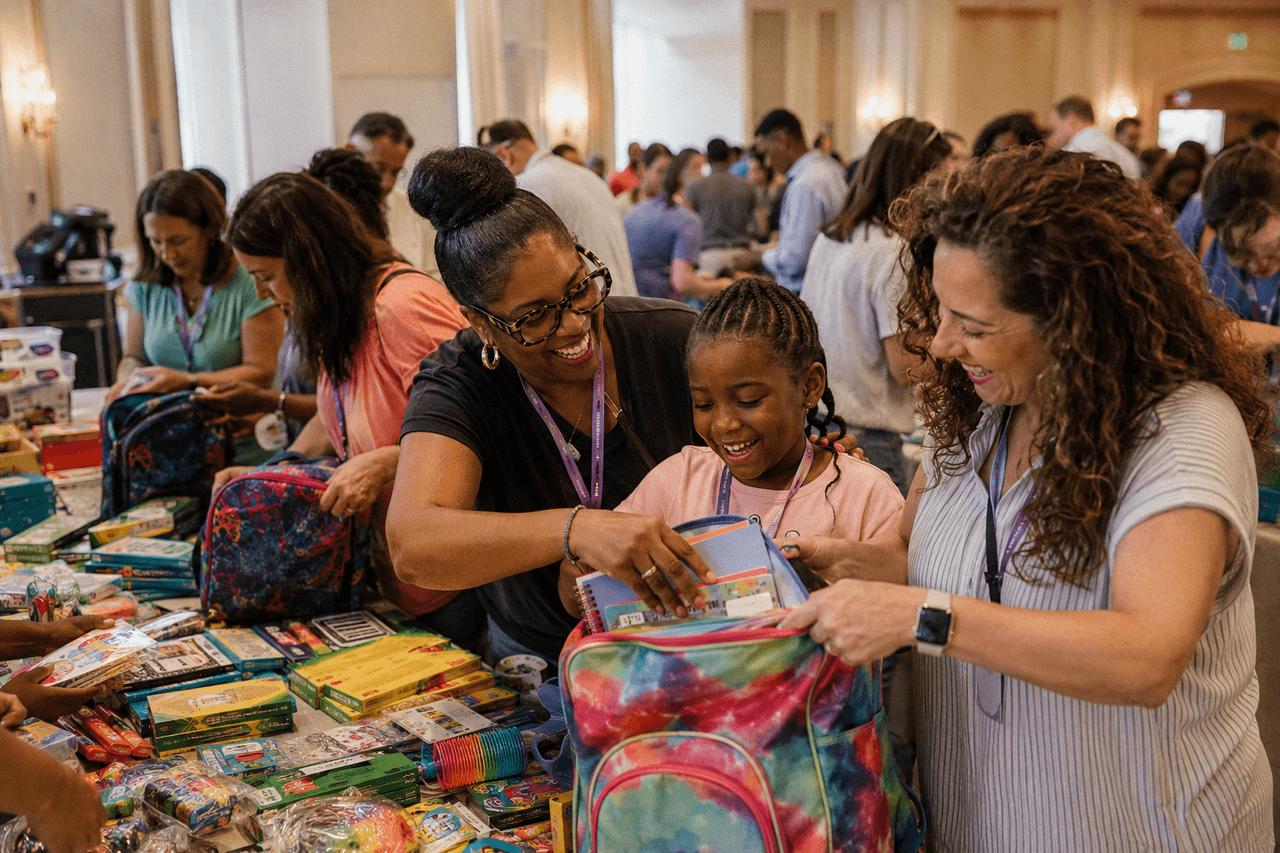 A team packing resilience kits for youth at Operation You Matter